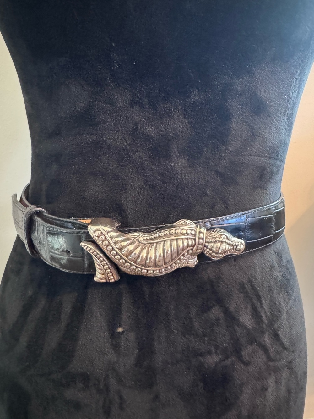Vintage Y2K 1990s Brighton Silver Alligator Buckle Black Belt